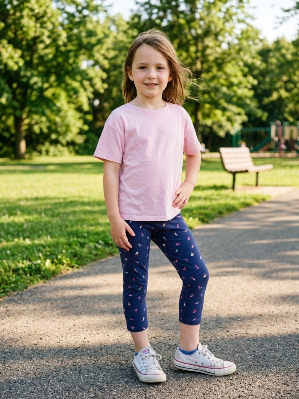 George Navy Capri Leggings with Pink Heart Print